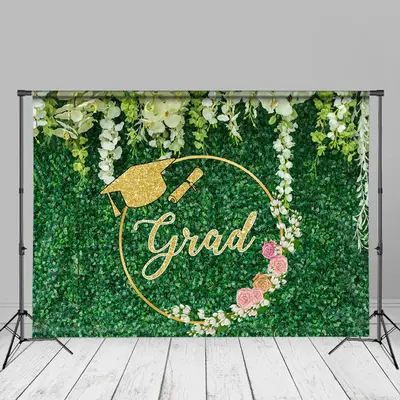 White Floral And Green Leaves Wall Grad Photo Backdrop - Aperturee