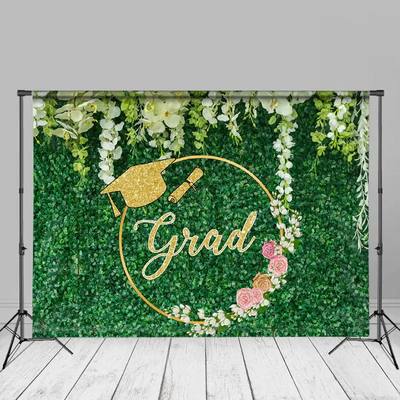 White Floral And Green Leaves Wall Grad Photo Backdrop - Aperturee