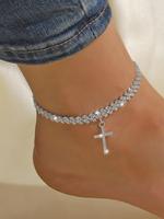 Fashion Cross Charm Anklet for Women, Rhinestone Decorated Anklet for Girls, Party, Daily Clothing Decor, Birthday Gift Jewel...