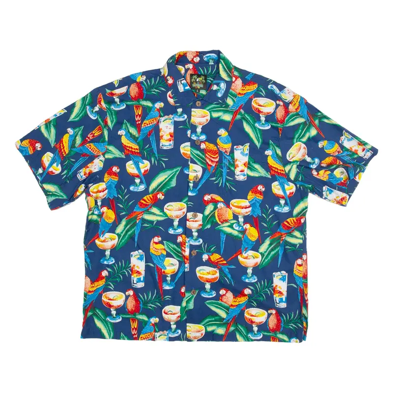 BENNY'S Mens Hawaiian Shirt Blue Animal Print L