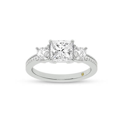 Pisa Pavé Set Princess Cut Three Stone Lab Diamond Engagement Ring | 18K White Gold 4 3/4 CT. TW.