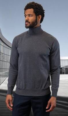 Suit And Turtleneck Combo - Turtleneck Prom Outfits - Prom Turtleneck  Charcoal Suit
