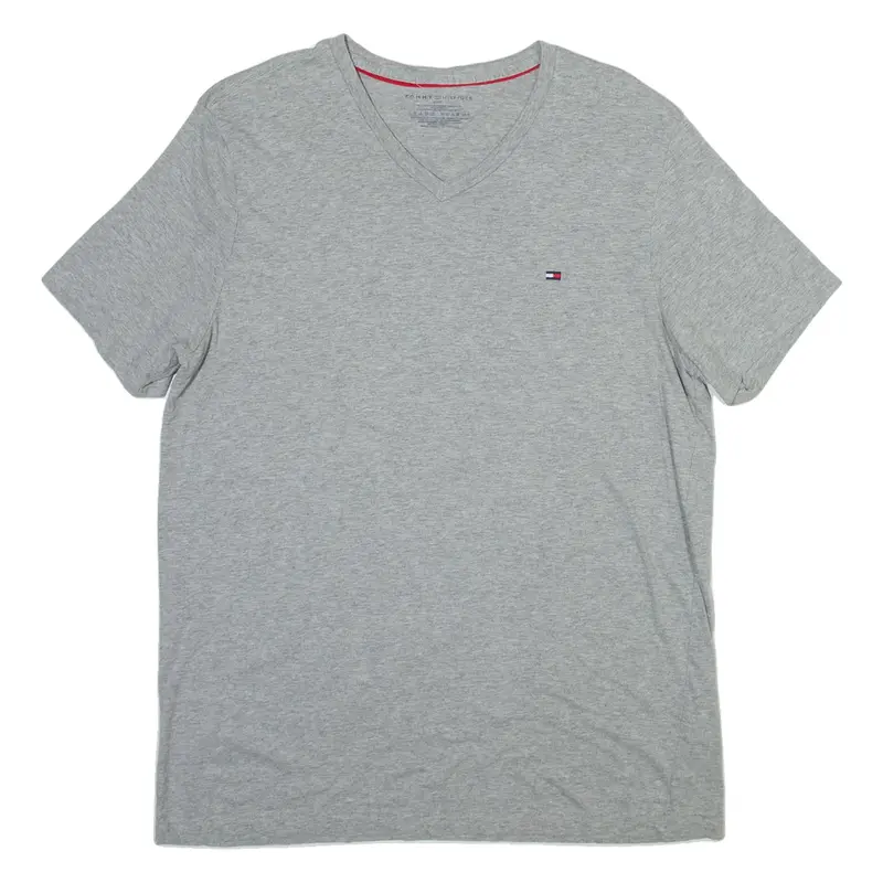 TOMMY HILFIGER Mens T-Shirt Grey V-Neck M