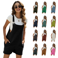 UANEO Women's Cotton Linen Short Overalls Casual Summer Bib Shortalls with Pockets Lady Comfort Minimalist
