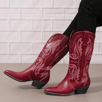 Cowboy Boots for Women Cowgirl Mid Calf Western Boots Embroidered Stitched Pointed Toe Chunky Block Heel Brown Red Black US5-...