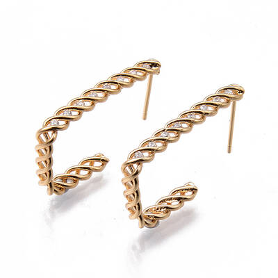Brass Clear Micro Pave Cubic Zirconia Stud Earrings