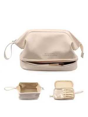 Solid Color Double Layer Makeup Bag, Portable Travel Makeup Bag, Travel Essentials, Cosmetic Storage Bag for Women, Toiletry ...