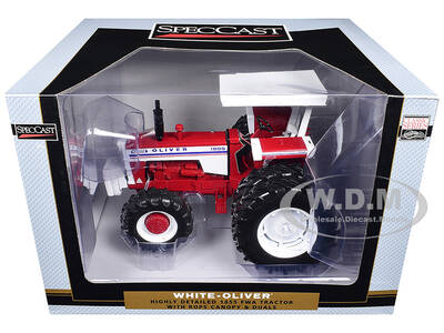 White-Oliver 1855 FWA Tractor with ROPS Canopy and Dual Wheels Red with White Stripes and White Canopy Classic Series 1/16 ...
