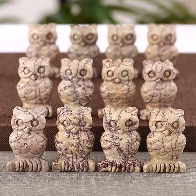 Natural Dendritic Jasper Owl Home Desktop Decoration