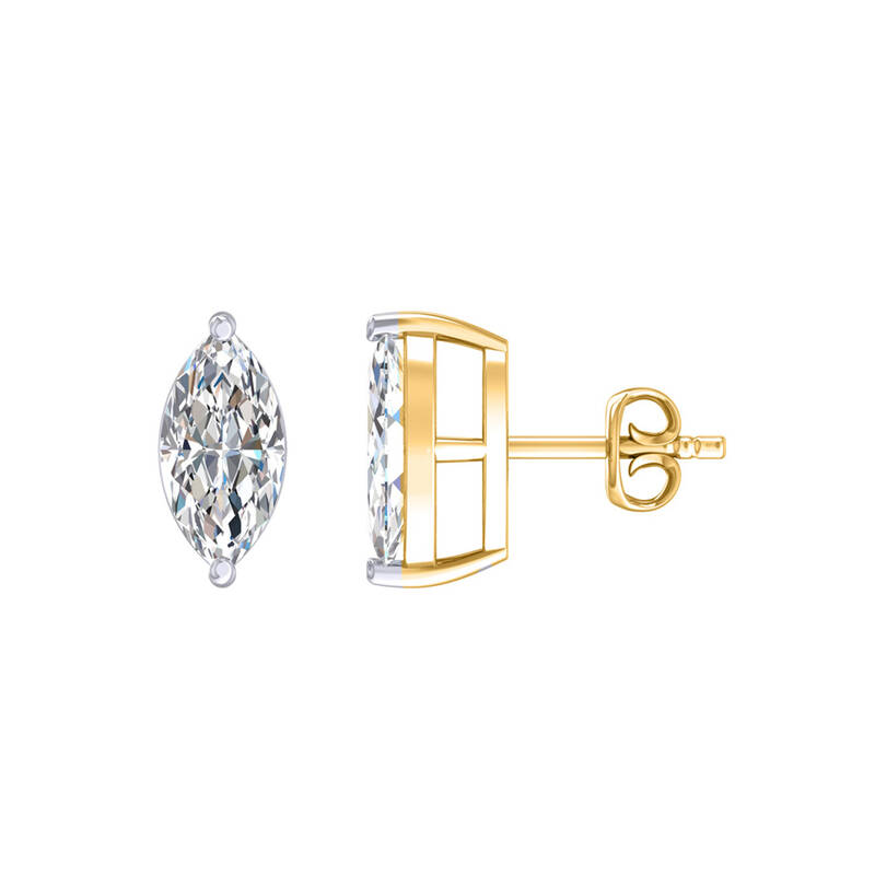 Certified Lab Grown Four Prong Marquise Cut Diamond Stud Earring | 14K Yellow Gold 6 ct. tw.