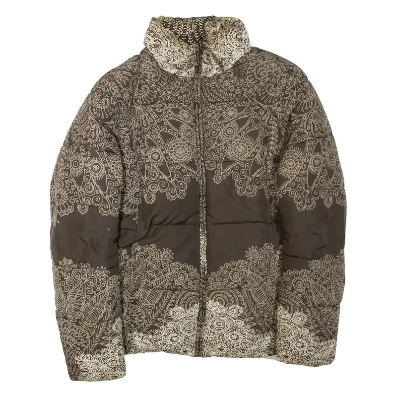 DESIGUAL Womens Puffer Jacket Brown Paisley L