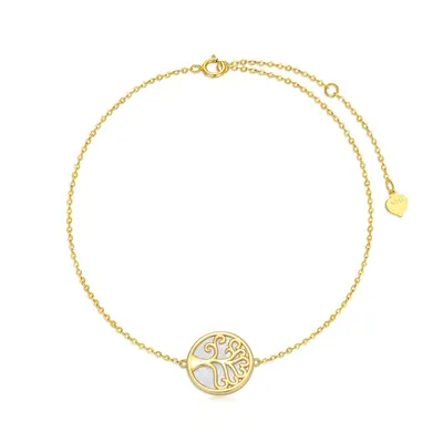14K Gold Mother Of Pearl Tree Of Life Charm Bracelet