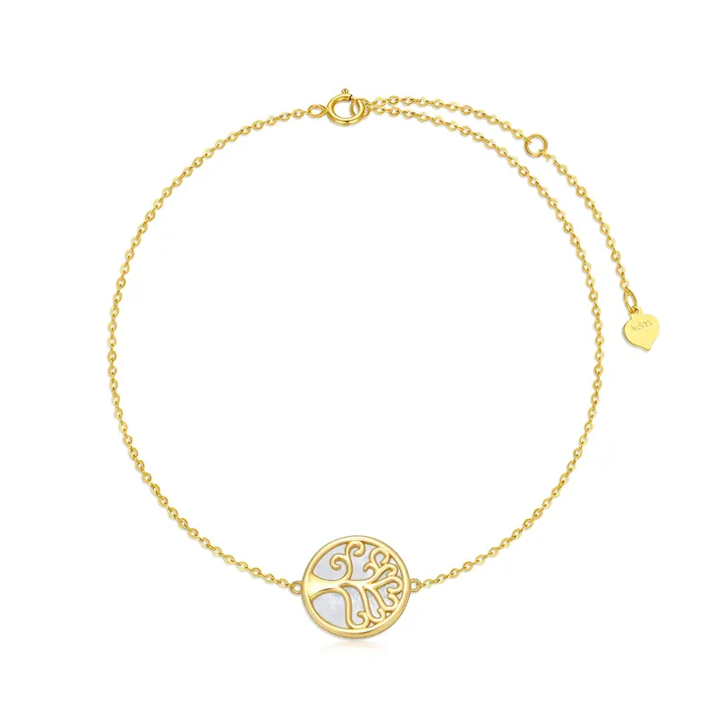 14K Gold Mother Of Pearl Tree Of Life Charm Bracelet