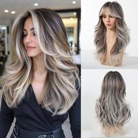 Simone C-DWY Long-length Layer-cut Wave Ash Grey Gradient Glueless Synthetic Wig with Bangs for Women 22 Inches