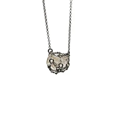 Caged Quartz Oxidized Silver Necklace