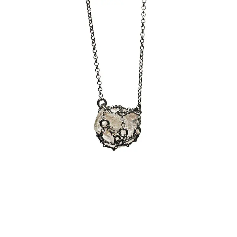Caged Quartz Oxidized Silver Necklace