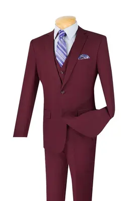 Vinci Men's Executive Style 3 Piece Slim Fit Suit with Flat Front Pants
