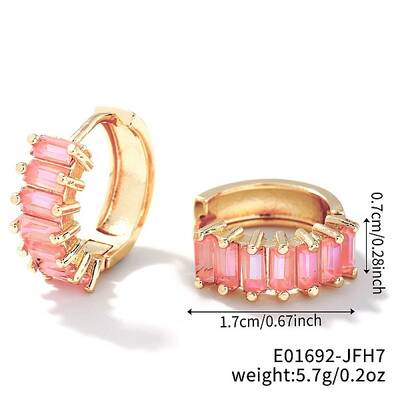 Cute Square Candy Brass Cubic Zirconia Hoop Earrings