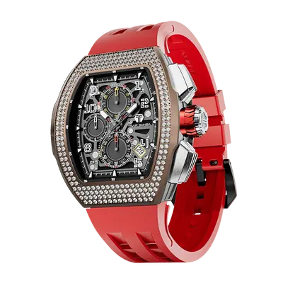 TSAR BOMBA Men's Quartz Watch | Red | Atomic TB8214 | Cubic Zirconia Bezel | Luxury Sport Watch | 50M Waterproof Sapphire Gla...