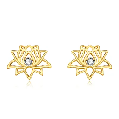 14K Gold Moissanite Lotus Stud Earrings
