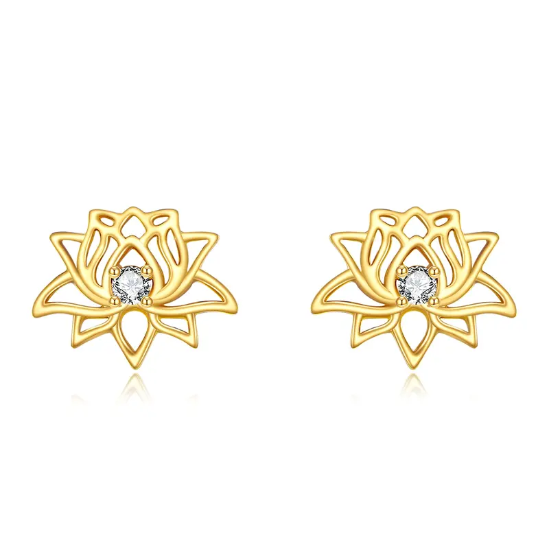 14K Gold Moissanite Lotus Stud Earrings
