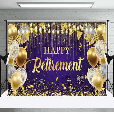 Purple Gold Balloons Happy Retirement Party Backdrop - Aperturee