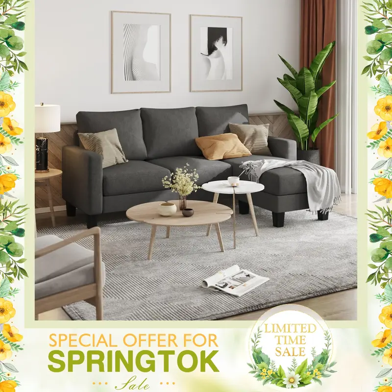 【2 Packages Shipping】Homall Convertible Sectional Sofa Couch, Modern Linen Fabric L-Shaped Couch 3-Seat Sofa Sectional wi...