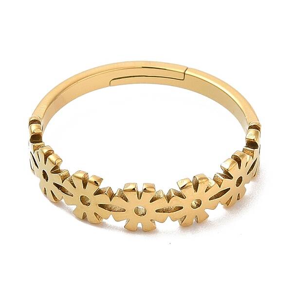 Ion Plating(IP) 304 Stainless Steel Flower Adjustable Ring for Women