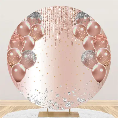 Aperturee Rose Golden Balloons Lights Round Glitter Backdrop | Grad Party Backdrop | Grad Backdrops For Photography | Persona...