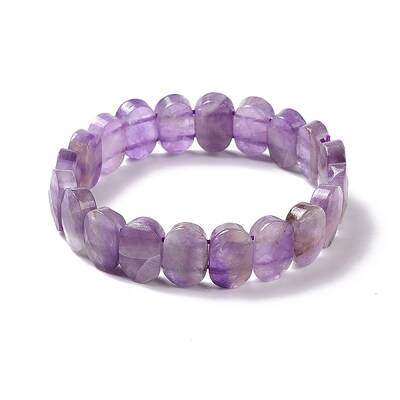 Natural Amethyst Oval Beaded Stretch Bracelet