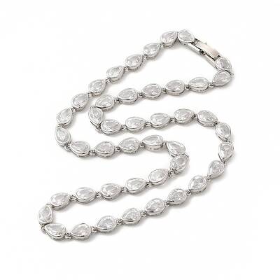 Clear Cubic Zirconia Teardrop Link Chain Necklace