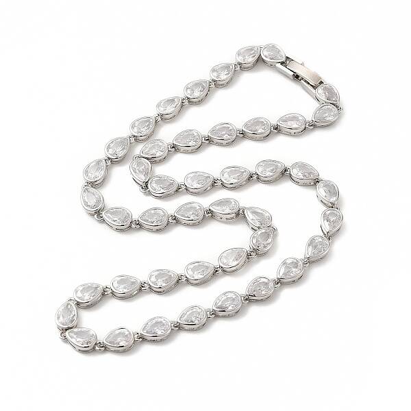 Clear Cubic Zirconia Teardrop Link Chain Necklace