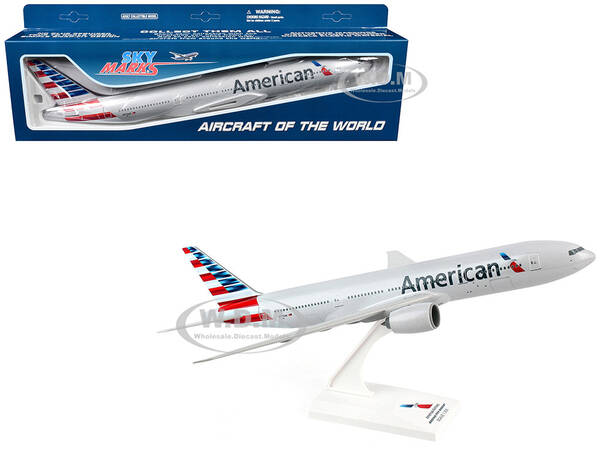 Boeing 777-200 Commercial Aircraft American Airlines (N775AN) Gray with Striped Tail (Snap-Fit) 1/200 Plastic Model by Skym...