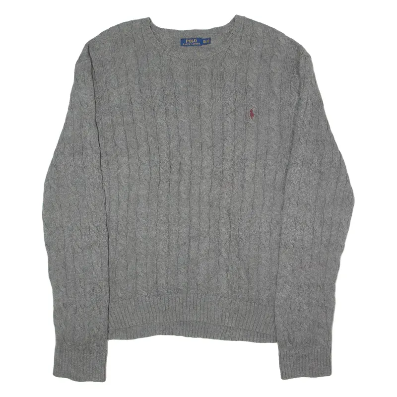 POLO RALPH LAUREN Mens Jumper Grey Crew Neck Cable Knit 2XL