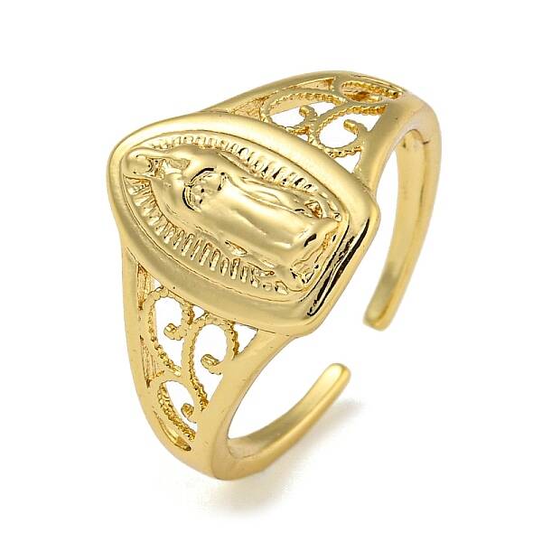 Oval with Virgin Mary Brass Open Cuff Rings for Women