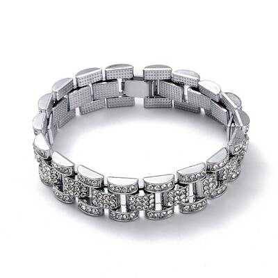 Men's Crystal Rhinestone Solid Link Chain Bracelet