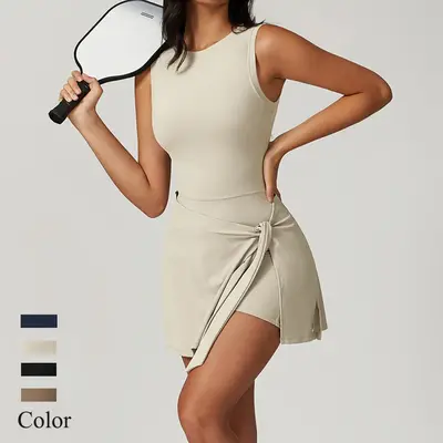 Womens Tennis Dress Sleeveless Yoga Golf Athletic Dresses Ruffle Side Slit Workout Dress Built in Shorts Athletic Sportwear H...