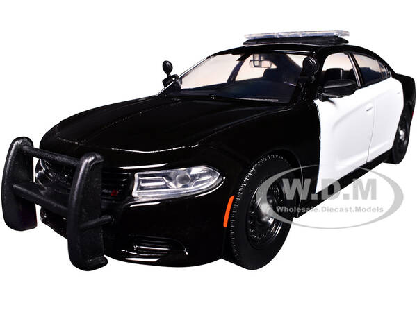 2023 Dodge Charger Pursuit Police Car Black and White Law Enforcement and Public Service Series 1/24 Diecast Model Car by M...