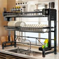 Local Storage Multi-Functional Expandable Kitchen Sink Rack Dish Drying Rack with Dual-Tier Organizer for Utensils, Chopstick...