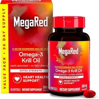 MegaRed Antarctic Krill Oil 500mg Omega 3 Fatty Acid Supplement Extra Strength Softgels (90cnt Box)Heart Health Supplement wi...