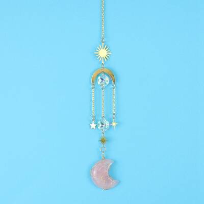 Rose Quartz Moon Sun Catcher Hanging Ornaments