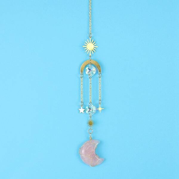 Rose Quartz Moon Sun Catcher Hanging Ornaments
