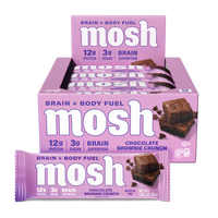 MOSH Chocolate Brownie Crunch Protein Bars, 12-Pack, Supports Brain Health, 6+ Brain Ingredients, 30g per Bar Snack