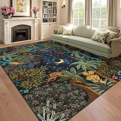 Garvee Jungle Blue Area Rug 5x7 Non-Slip Soft Washable Botanical Print Kids Bedroom Nursery Playroom Living Room