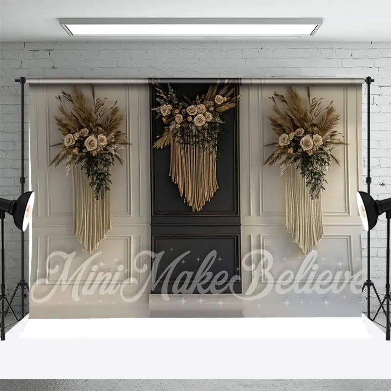 Boho Tassel White Black Retro Wall Photo Backdrop - Aperturee
