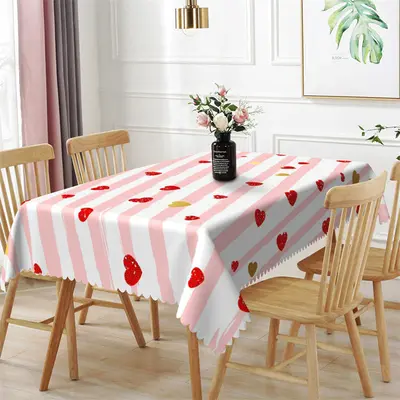 Pink Stripes Red Gold Heart Rectangle Tablecloth - Aperturee