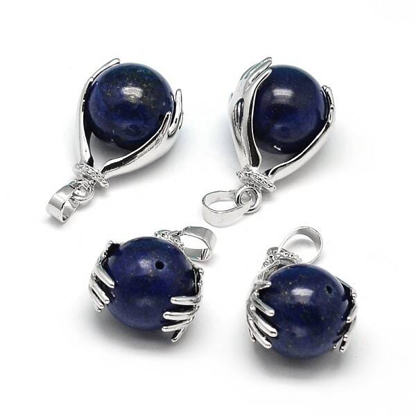 Palm Platinum Plated Brass Synthetic Blue Goldstone Pendants