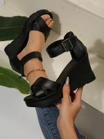 Women's Fashionable Solid Color Platform Sandals, Casual Comfortable Crossed Strap Wedge Sandals for Summer, Female All-match...