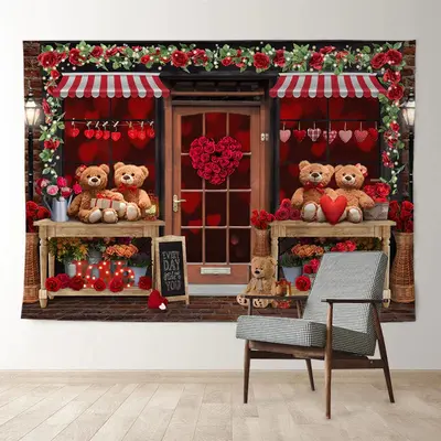 Aperturee Teddy Red Rose Happy Valentines Day Shop Backdrop