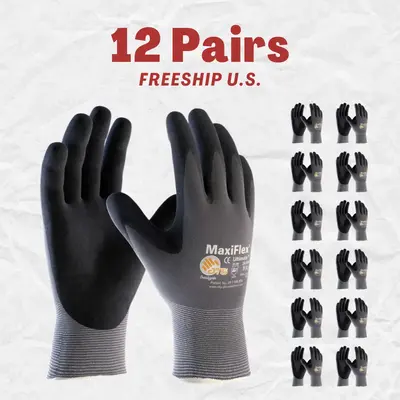 12 Pairs MaxiFlex Work Gloves Nitrile Micro Foam Coated Palm - 12 Pares Guantes Para Trabajo - Guantes MaxiFlex